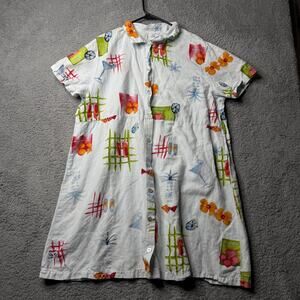 Vintage Hot Cotton Marc Ware Dress Women's XL Blue Short Sleeve Button Up